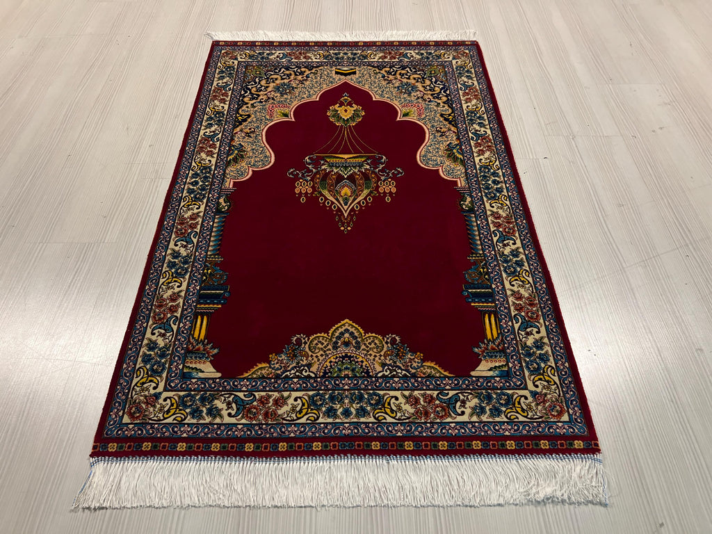Red Floral Prayer Rug, Modal Silk Prayer Mat, Turkish Muslim Gift