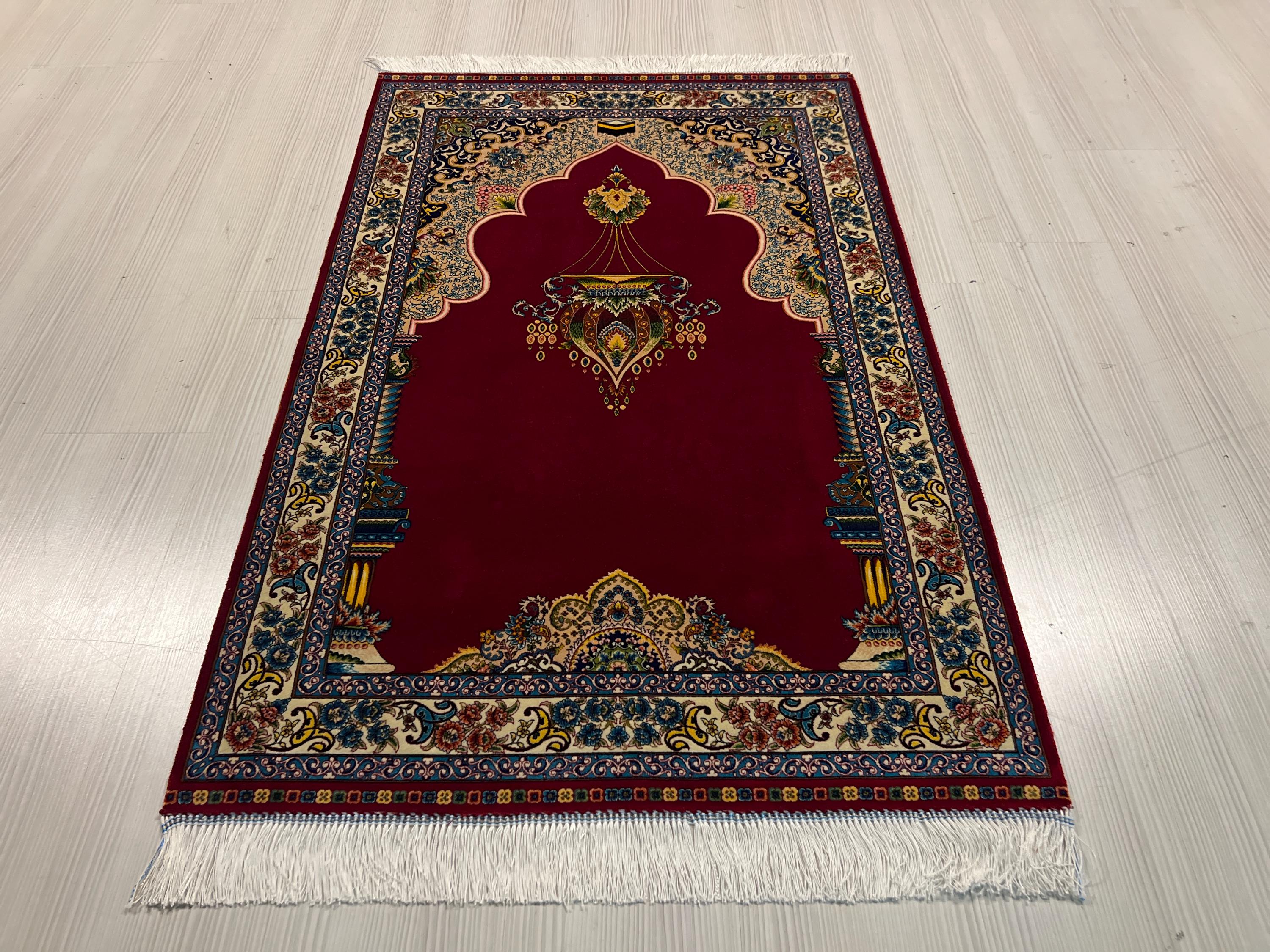 Red Floral Prayer Rug, Modal Silk Prayer Mat, Turkish Muslim Gift