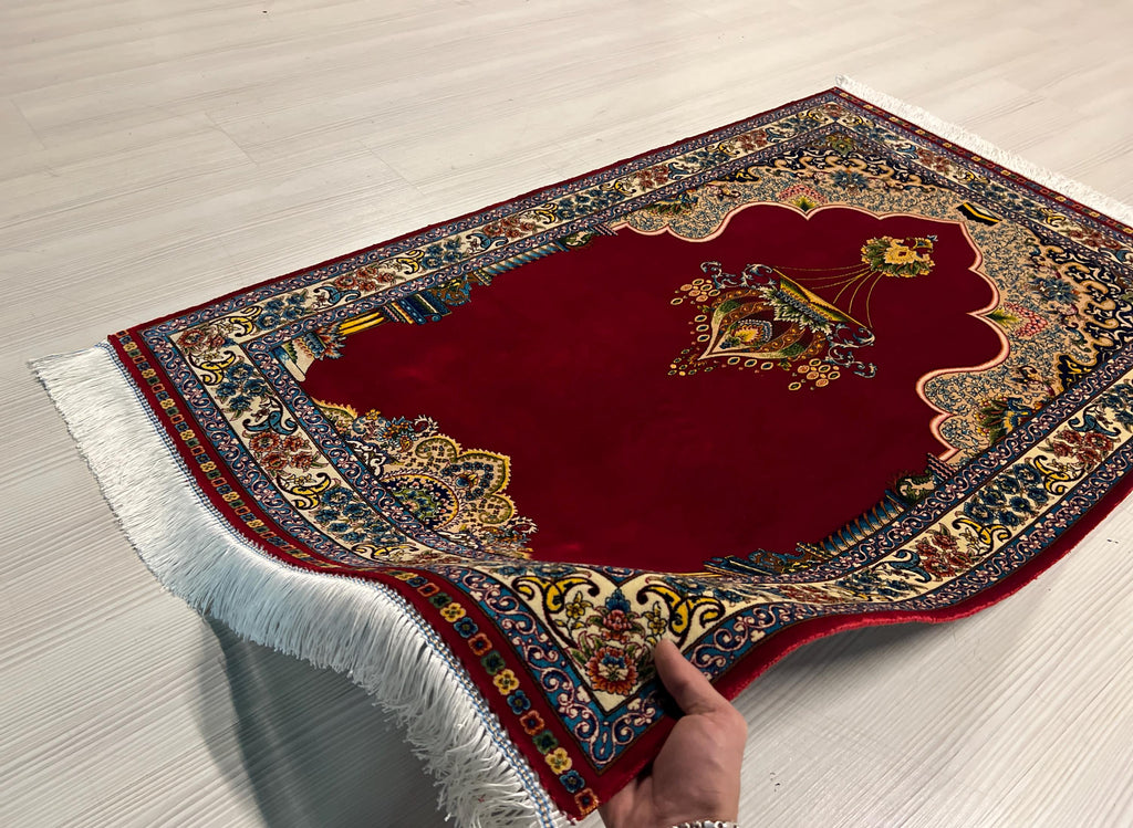 Red Floral Prayer Rug, Modal Silk Prayer Mat, Turkish Muslim Gift