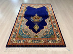 Dark Blue Silk Prayer Rug, Luxury Janamaz  Muslim Prayer Mat