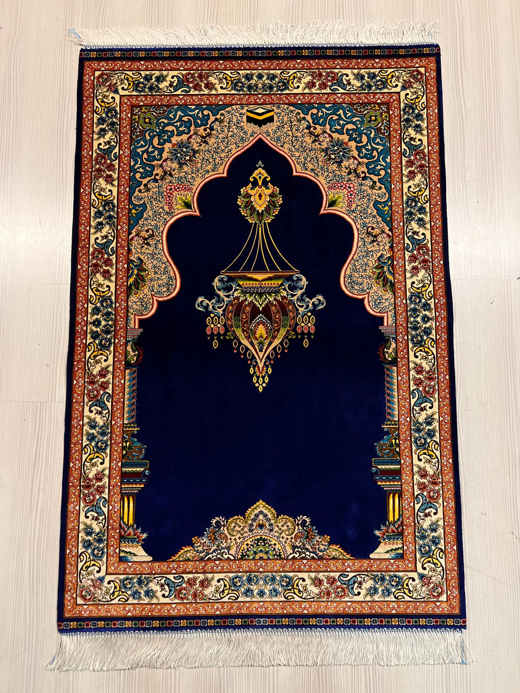 Dark Blue Silk Prayer Rug, Luxury Janamaz  Muslim Prayer Mat