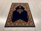 Dark Blue Silk Prayer Rug, Luxury Janamaz  Muslim Prayer Mat