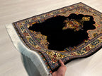 3x4 ft Navy Turkish Prayer Rug, Modal Silk Mihrab Accent Area Rug