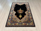 3x4 ft Navy Turkish Prayer Rug, Modal Silk Mihrab Accent Area Rug