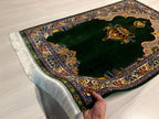 Green Floral Prayer Rug, Modal Silk Prayer Mat, Turkish Muslim Prayer Rug
