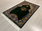 Green Floral Prayer Rug, Modal Silk Prayer Mat, Turkish Muslim Prayer Rug