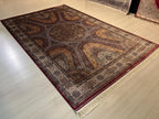 7x10 Beige Gold Silk Rug, Bordo Medallion Design Oriental Area Rug