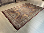 7x10 Beige Gold Silk Rug, Bordo Medallion Design Oriental Area Rug