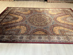 7x10 Beige Gold Silk Rug, Bordo Medallion Design Oriental Area Rug