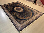 7x10 ft Large Bamboo Silk Area Rug, Navy Peacock Medallion Rug for Living Room
