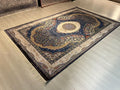 7x10 ft Large Bamboo Silk Area Rug, Navy Peacock Medallion Rug for Living Room