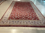 7x10ft Bamboo Silk Rug, Red Allover Floral, Classic Turkish Oriental Area Rug