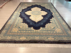 7x10 ft Navy Blue Modal Silk Rug, Luxury Turkish Oriental Carpet