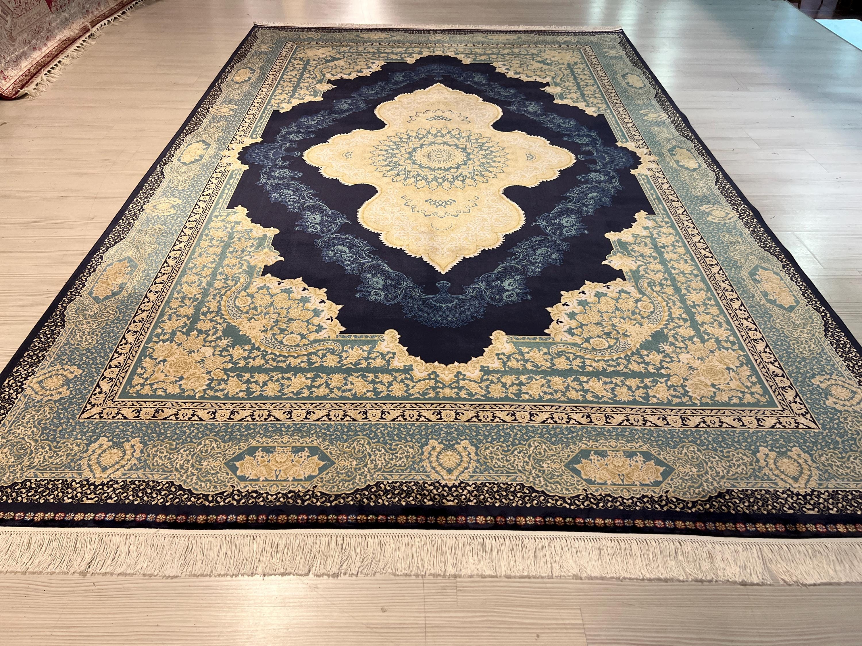 7x10 ft Navy Blue Modal Silk Rug, Luxury Turkish Oriental Carpet