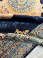 7x10 ft Navy Blue Modal Silk Rug, Luxury Turkish Oriental Carpet