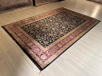 7x10 ft Navy Blue Burgundy Bamboo Silk Floral Rug,  Traditional Living Room Carpet