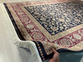 8x11 ft Navy Blue Silk Rug, Floral Patternd, Traditional Area Rug