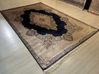 8x11 ft Navy Medallion Modal Silk Rug, Turkish Area Rug, Luxury Living Room Carpet