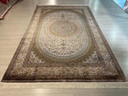 8x11 ft  Cream Olive Bamboo Silk Medallion Rug, Traditional Living Room Carpet