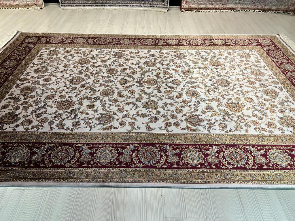 8x11 ft Ivory Red Floral Vine Modal Silk Rug, Large Traditional Area Rug