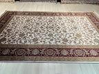 8x11 ft Ivory Red Floral Vine Modal Silk Rug, Large Traditional Area Rug