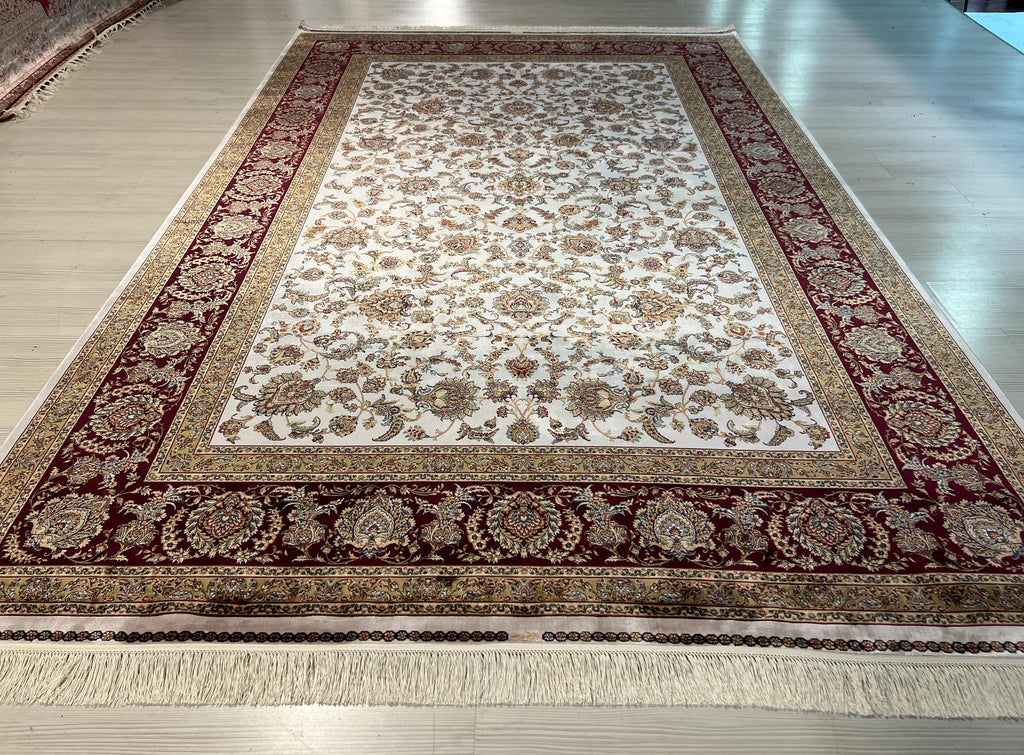 Classic Silk Rug, Cream Gold Floral, Luxury Home Decor (6.56X9.84 ft)