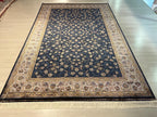 7x10 ft Dark Blue Floral Turkish Silk Rug, Luxury Home Decor