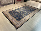 7x10 ft Dark Blue Floral Turkish Silk Rug, Luxury Home Decor