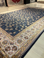 7x10 ft Dark Blue Floral Turkish Silk Rug, Luxury Home Decor