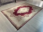7x10 ft Burgundy Medallion Modal Silk Rug, Luxury Carpet, Large Living Room Rug