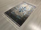 3x5 Modal Silk Runner, Blue Floral Medallion, Turkish Hallway Rug, Ivory Classic Decor