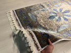 3x5 Modal Silk Runner, Blue Floral Medallion, Turkish Hallway Rug, Ivory Classic Decor