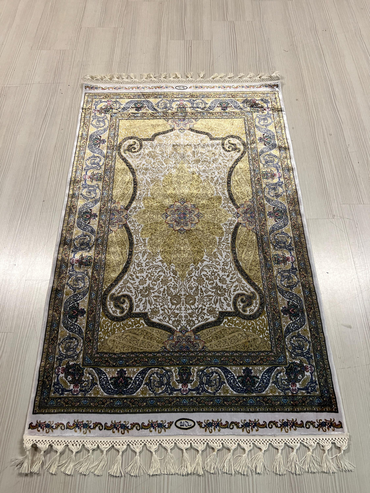 3x5 ft Gold Runner Rug, Modal Silk, Turkish Hallway Rug, Ivory Classic Decor