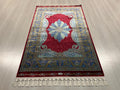 Red Modal Silk Runner Rug,  Blue Medallion Design, Turkish Hallway Decor