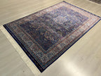 4x6 ft Silk Rug, Navy Floral Oriental Area Rug, Luxury Living Room Carpet