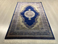 4x6 ft Blue Silk Area Rug, Medallion Design, Turkish Living Room Decor