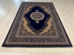 4x6 ft Blue Silk Area Rug, Medallion Design, Turkish Living Room Decor