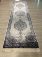 3x10 ft Medallion Runner Rug, Ivory Gray Field, Turkish Hallway Decor