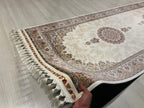3x10 ft Ivory Bamboo Silk Runner, Triple Floral Medallion, Turkish Hallway Rug