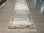 3x10 ft Ivory Silk Runner, Turkish Style Rug, Minimal Floral Border, Hallway Decor