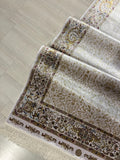 3x10 ft Ivory Silk Runner, Turkish Style Rug, Minimal Floral Border, Hallway Decor