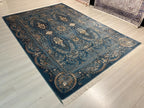 7x10 ft Blue Floral Medallion Modal Silk Rug, Luxury Living Room Rug