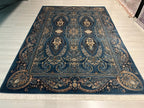 7x10 ft Blue Floral Medallion Modal Silk Rug, Luxury Living Room Rug