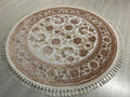 5x5 ft Bamboo Silk Circle Rug, Ivory Floral Round Carpet, Turkish Area Rug