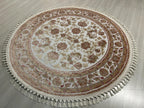 5x5 ft Bamboo Silk Circle Rug, Ivory Floral Round Carpet, Turkish Area Rug