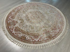 5x5 ft Round Bamboo Silk Rug, Ivory Floral Medallion Rug, Traditional Turkish Circle Carpet