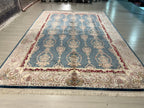 7x10 ft Blue Gold Medallion Modal Silk Rug, Turkish Anatolian Style