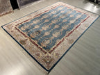 7x10 ft Blue Gold Medallion Modal Silk Rug, Turkish Anatolian Style