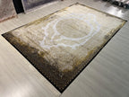 7x10 ft Gold Medallion Modal Silk Rug, Turkish Area Rug, Luxury Living Room Carpet