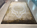 7x10 ft Gold Medallion Modal Silk Rug, Turkish Area Rug, Luxury Living Room Carpet